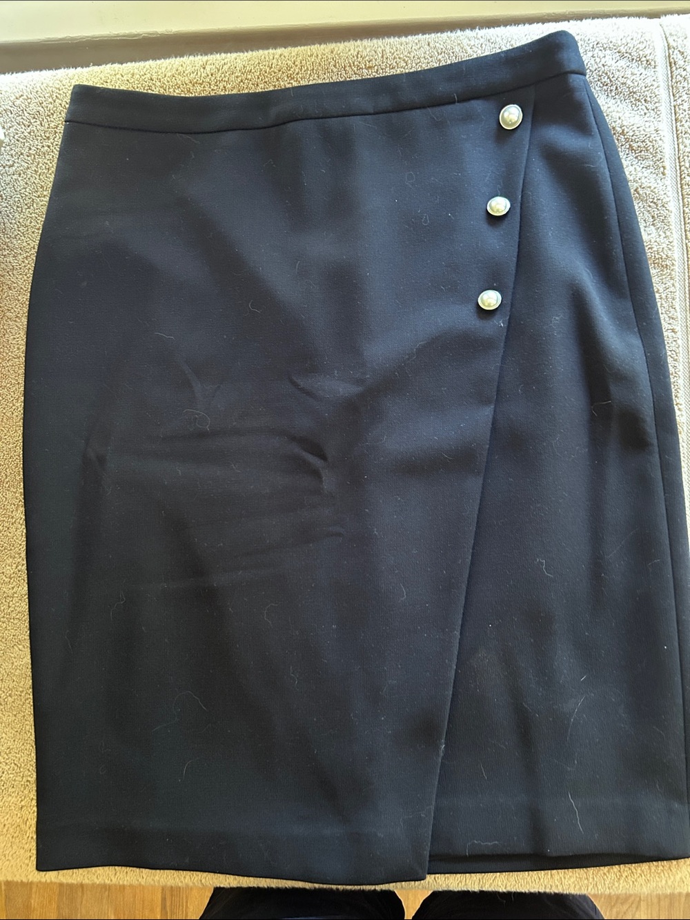 Ann Taylor Black Wrap-Paneled Pencil Skirt with Pearl Buttons